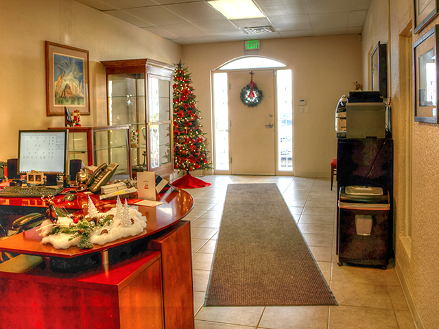 OptiSource Lobby Decorated for the Holiday Season
